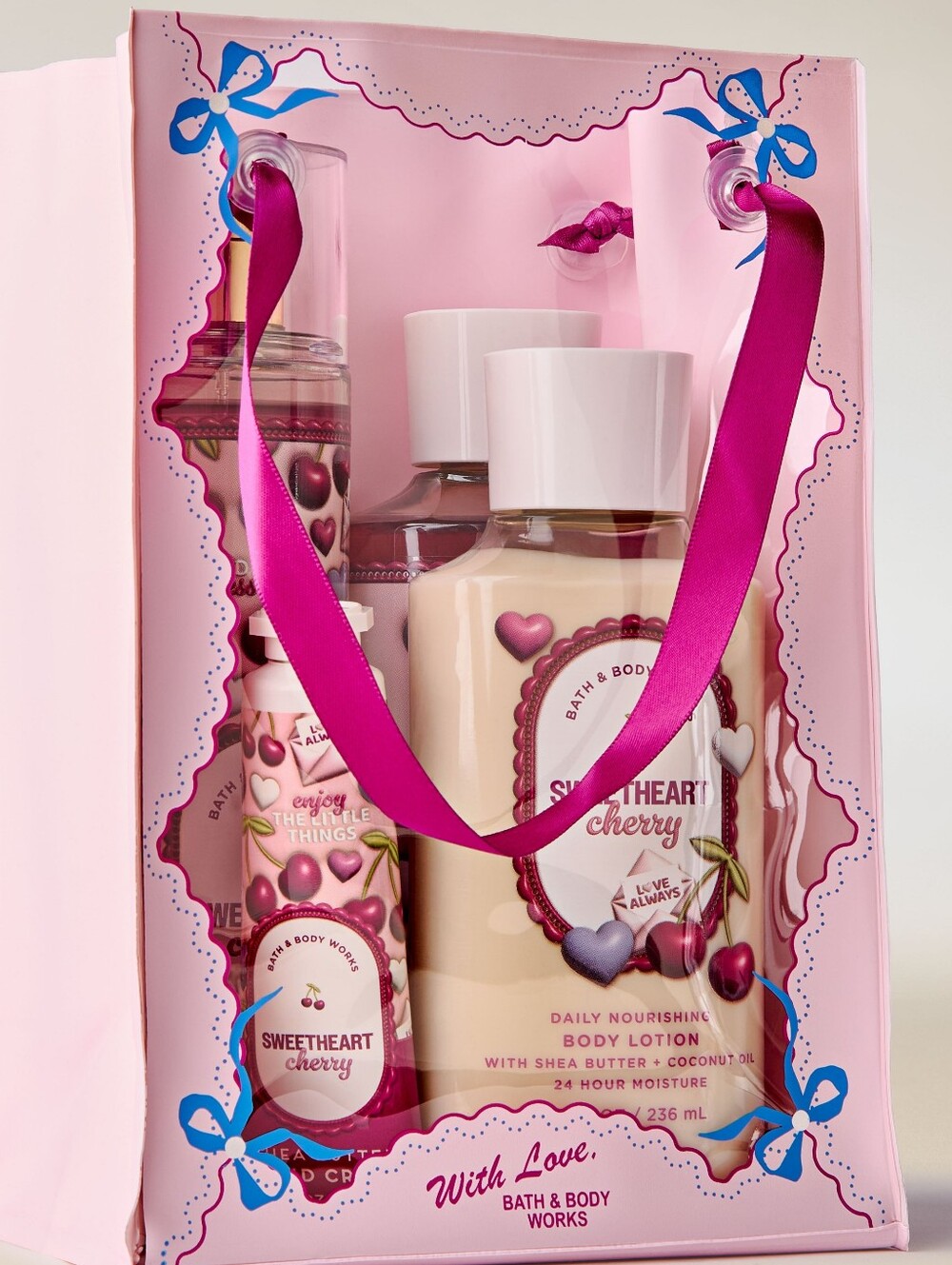 Bath & Body Works Sweetheart Cherry 5 Piece Body Care & Bag Gift Set NEW Rare - Picture 3 of 3